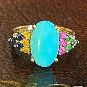 $3950 / NEW / LeVian 14K Gold Turquoise & Gemstone Ring / Luxury